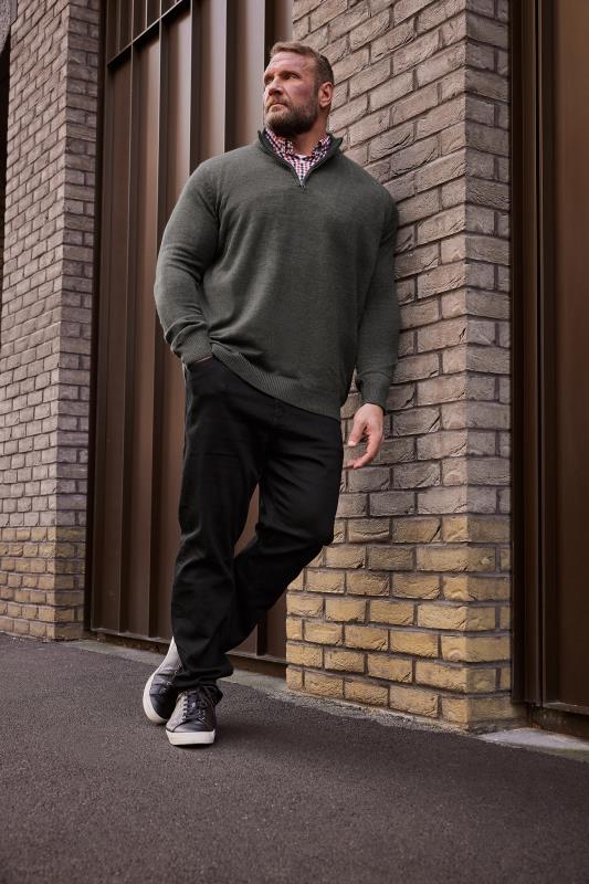  Tallas Grandes BadRhino Big & Tall Grey Mock Shirt Quarter Zip Knitted Jumper