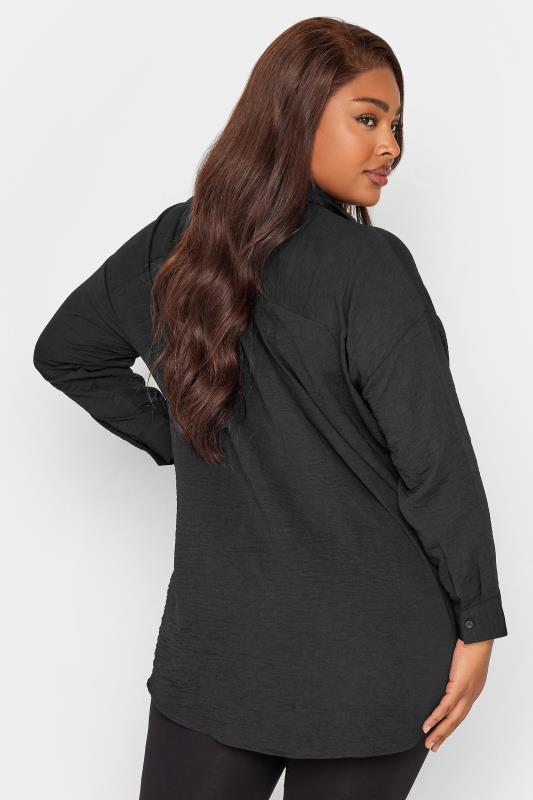 YOURS Curve Plus Size Black Textured Boyfriend Shirt | Yours Clothing 3