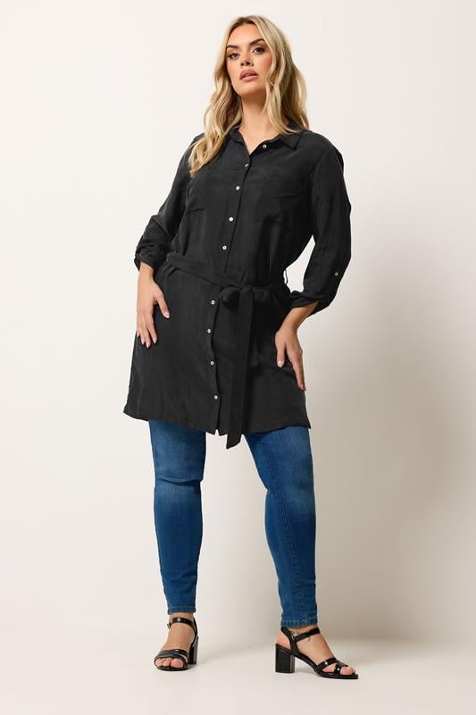 YOURS Plus Size Black Belted Tunic Shirt | Yours Clothing 1