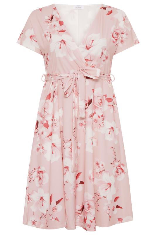 YOURS LONDON Plus Size Blush Pink Floral Wrap Skater Dress | Yours Clothing 7