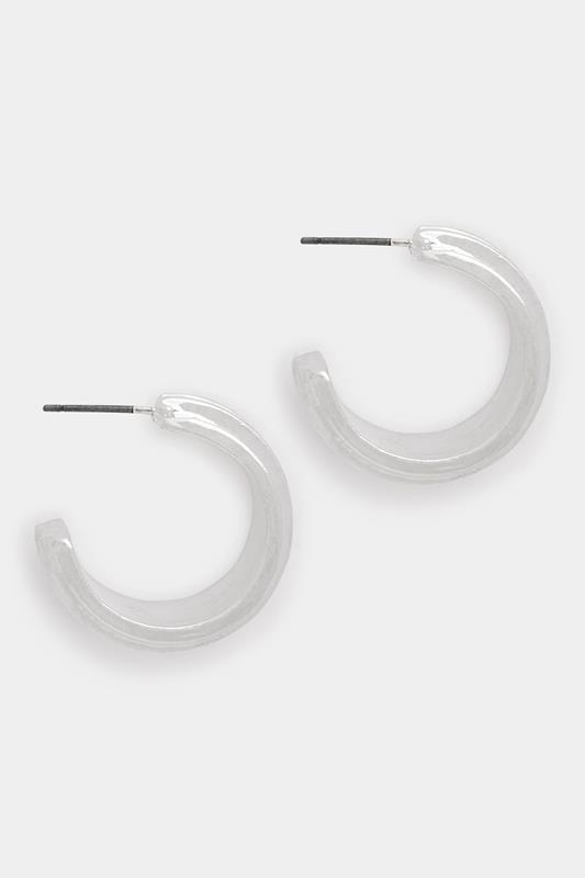  Silver Tone Chunky Ridge Hoop Earrings