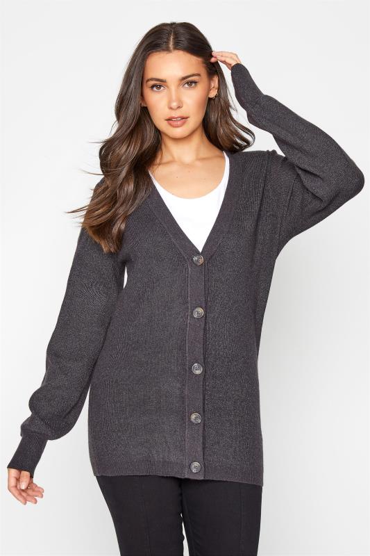 LTS Tall Charcoal Grey Knitted Cardigan 1