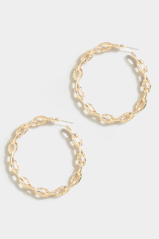Gold Tone Chain Hoop Earrings | Yours Clothing 2