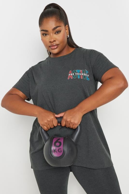 Plus Size  YOURS ACTIVE Curve Grey 'Be Yourself' Slogan Print Top