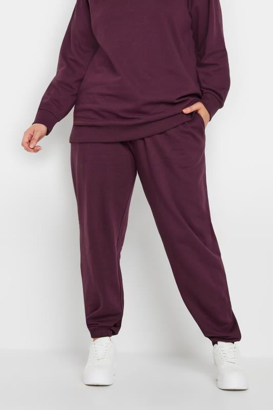 Plus Size  YOURS Curve Burgundy Red Cuffed Joggers