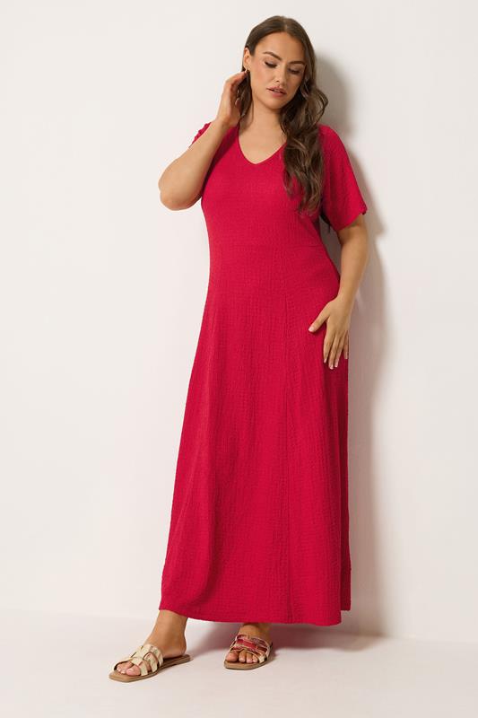 YOURS Plus Size Red Textured V-Neckline Maxi Dress | Yours Clothing 1