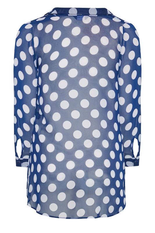 Plus Size Navy Blue Polka Dot Print Button Through Shirt | Yours Clothing 7