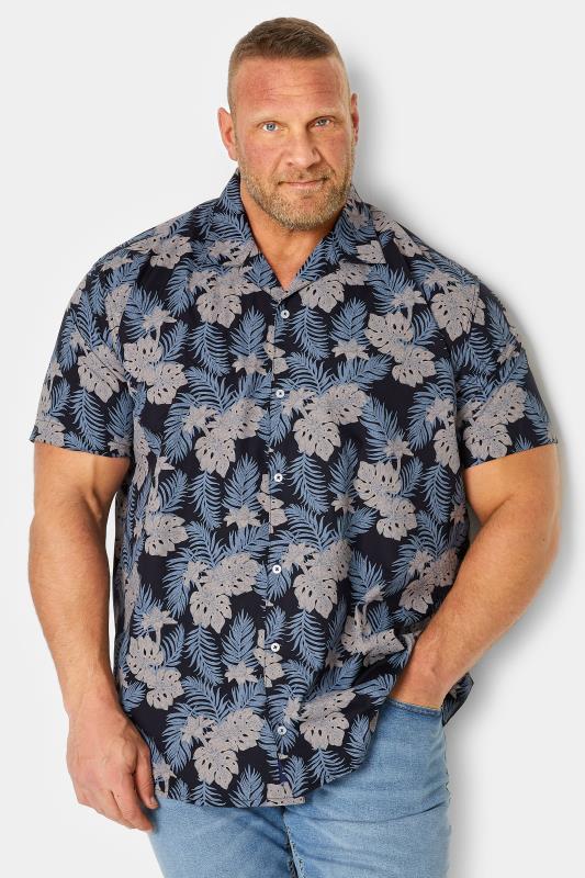 Men's  BadRhino Big & Tall Black Leaf Print Short Sleeve Shirt