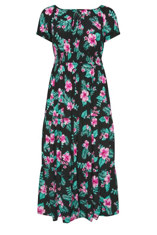 YOURS Plus Size Black Floral Tropical Print Bardot Maxi Dress | Yours Clothing 5