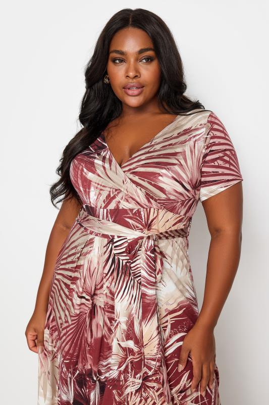 YOURS Plus Size Red Tropical Leaf Print Maxi Dress | Yours Clothing 4