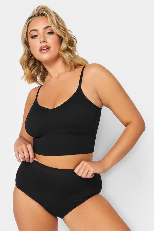 Plus Size Black Seamless Padded Crop Bralette Top | Yours Clothing 3
