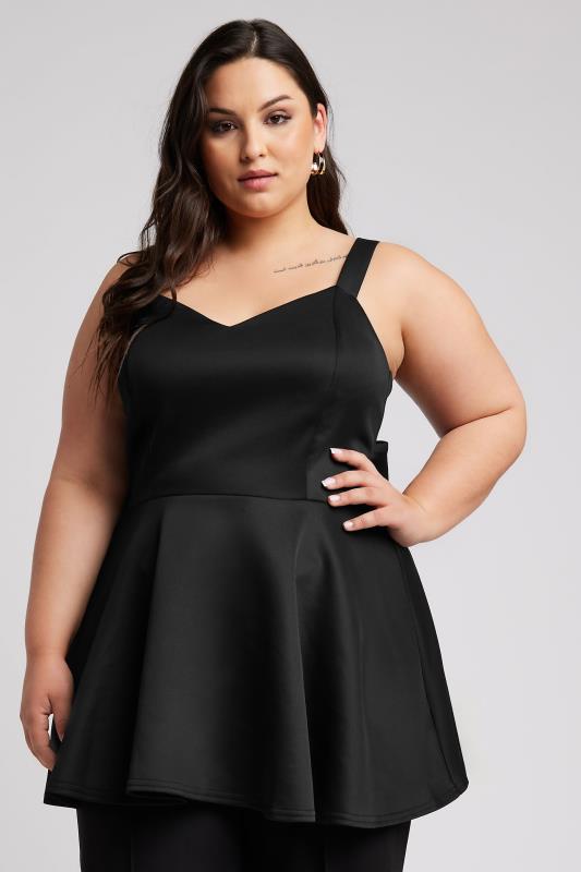 YOURS LONDON Plus Size Black Bow Back Peplum Top | Yours Clothing 4