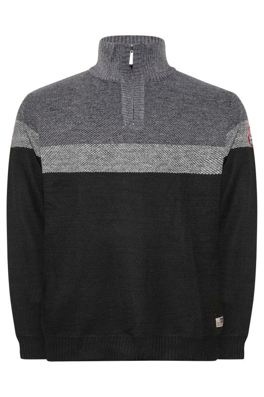 D555 Big & Tall Black & Grey Colour Block Quarter Zip Knitted Jumper | BadRhino 3