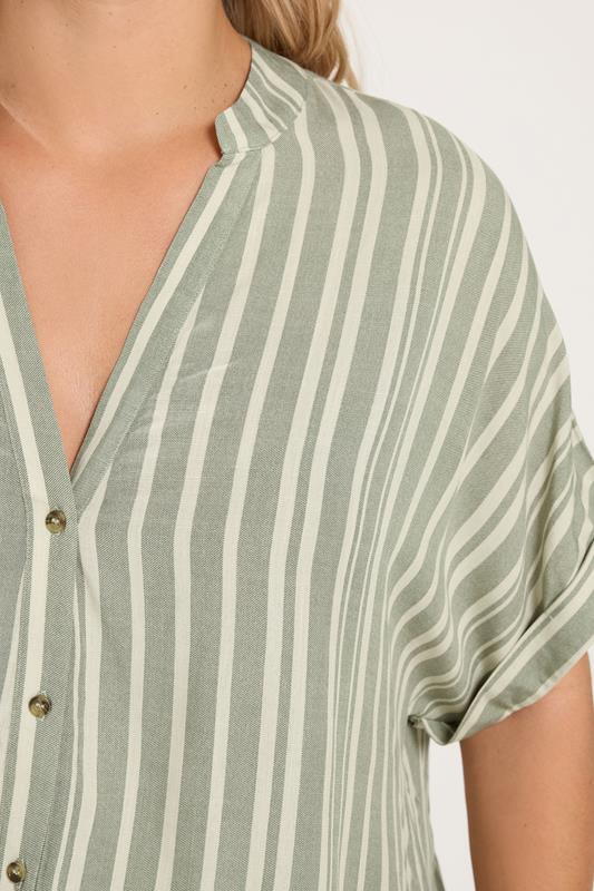 YOURS Plus Size Green Stripe Tab Detail Shirt | Yours Clothing 4