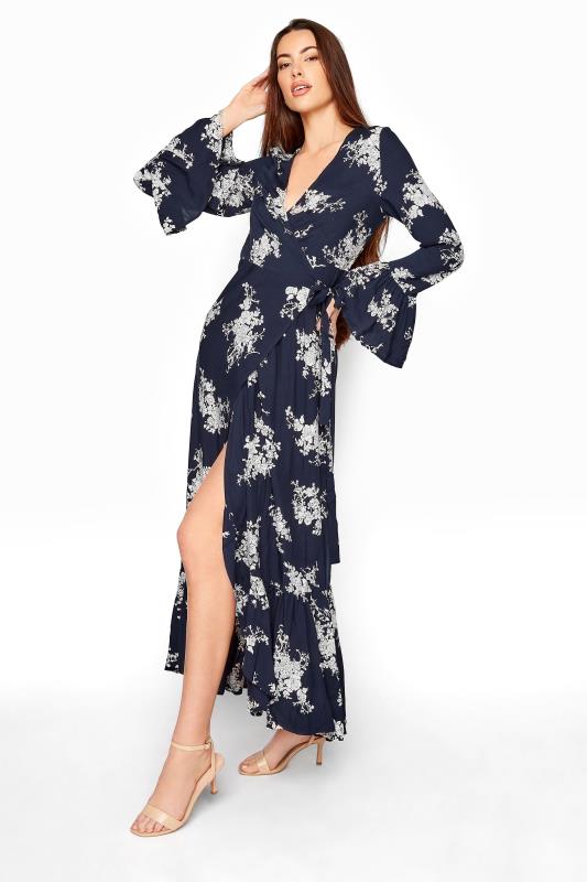 LTS Navy Blue Floral Wrap Dress | Long 