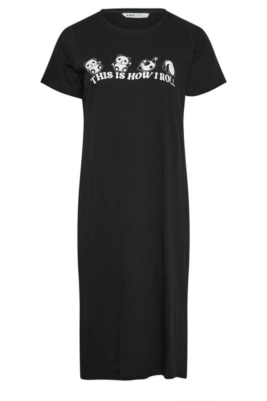 YOURS Plus Size Black 'This Is How I Roll' Slogan Midaxi Nightdress | Yours Clothing 5