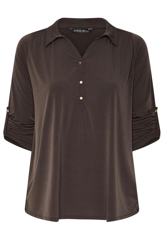 EVANS Plus Size Chocolate Brown Long Sleeve Blouse | Evans 1