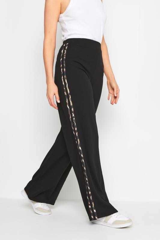 LTS Tall Women's Black Leopard Print Stripe Wide Leg Trousers | Long Tall Sally  4