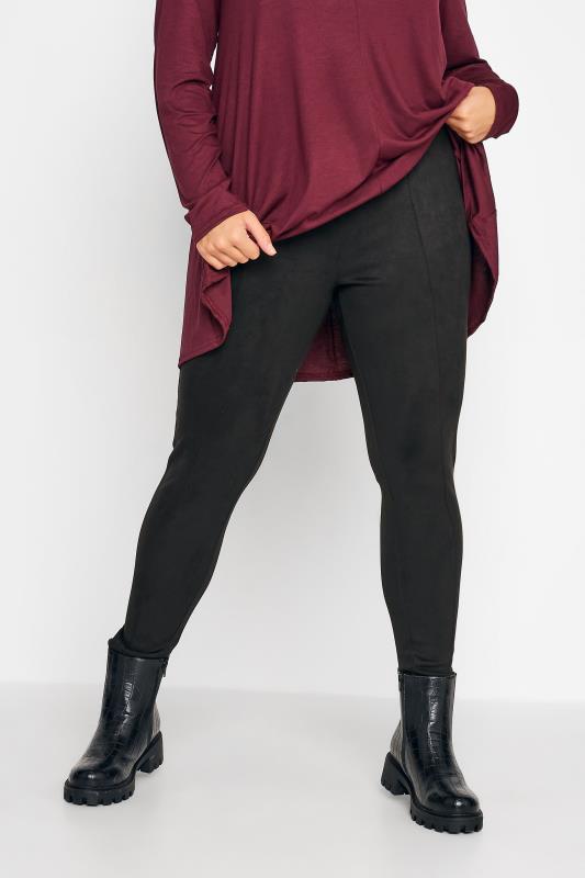 Plus Size Black Faux Suede Stretch High Waisted Leggings | Yours Clothing 1