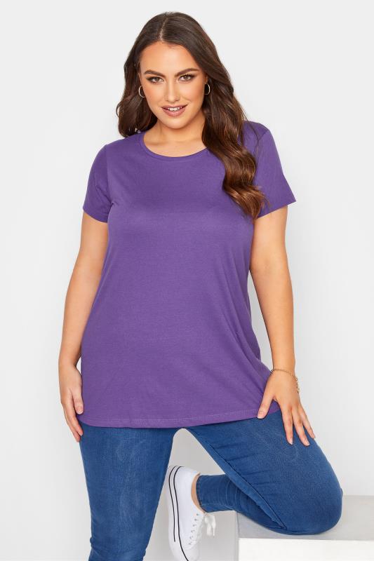 Plus Size  Curve Purple Short Sleeve Basic T-Shirt