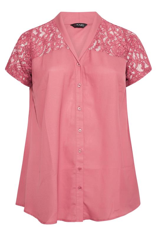 Plus Size Blush Pink Lace Insert Blouse | Yours Clothing 6