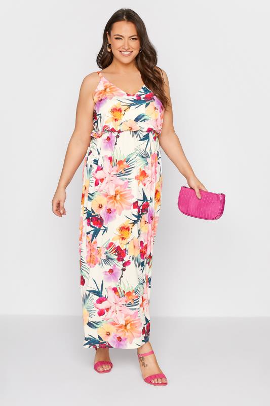  Grande Taille YOURS LONDON Curve White Tropical Cami Maxi Dress