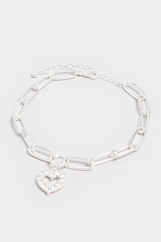 Silver Chain Diamante Heart Bracelet 2