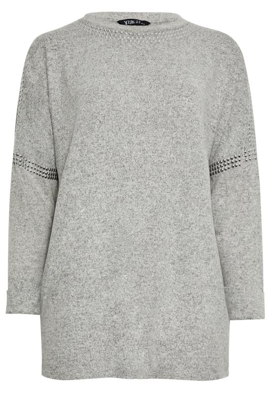 YOURS Plus Size Light Grey Stud Batwing Sleeve Jumper | Yours Clothing 5