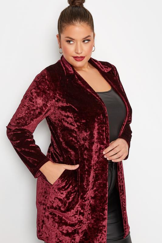 LIMITED COLLECTION Plus Size Red Velvet Long Sleeve Blazer | Yours Clothing  4