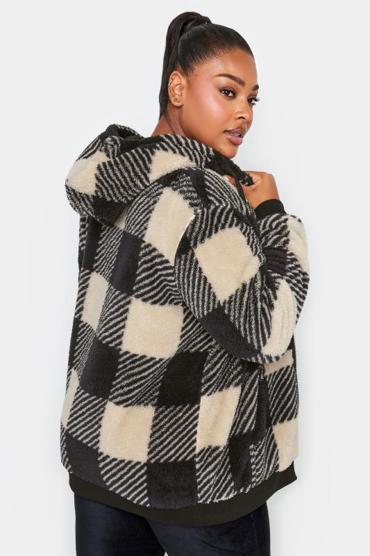 YOURS Plus Size Black Check Zip Through Fleece Hoodie | Yours Clothing 5
