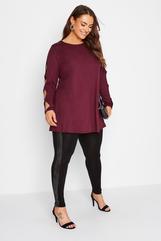 Plus Size Black Sequin Side Leggings | Yours Clothing 2