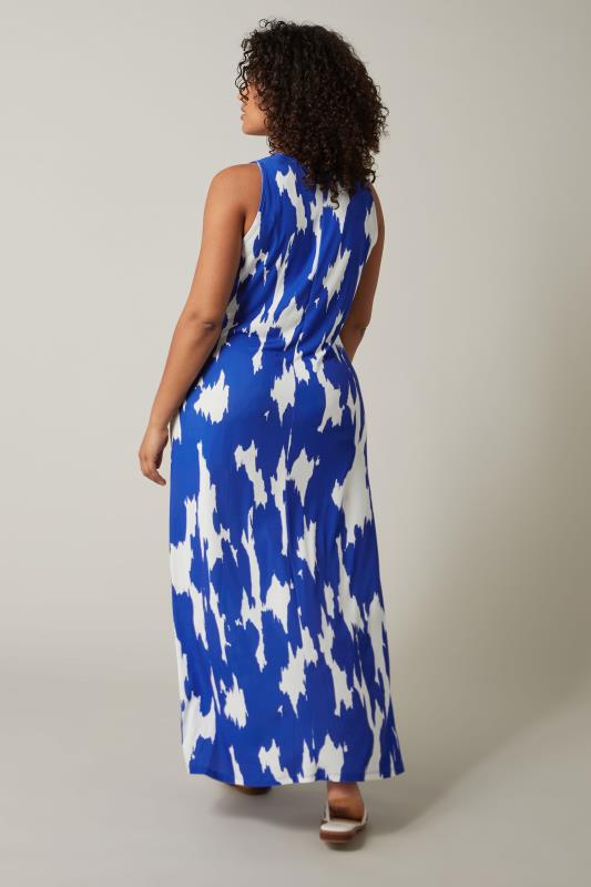 EVANS Plus Size Blue Abstract Print Twist Front Maxi Dress | Evans Clothing 3