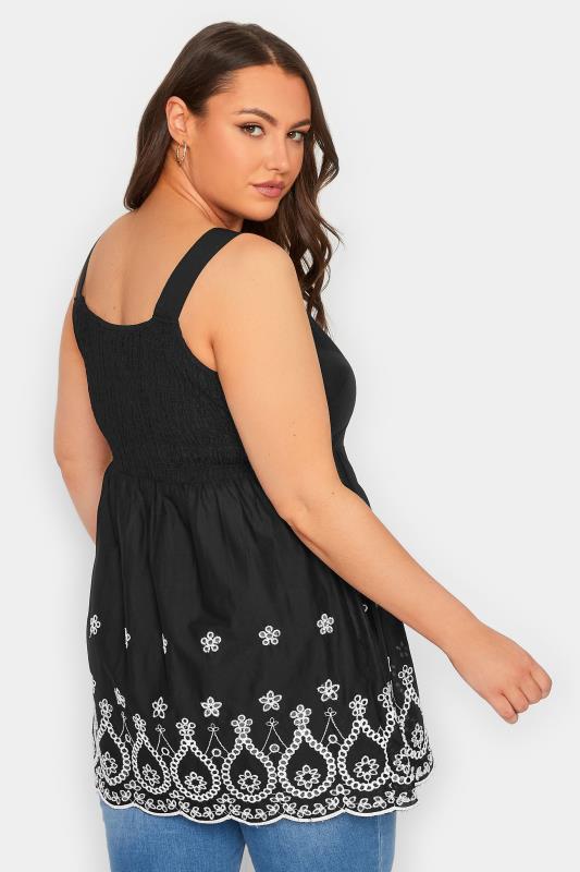 YOURS Plus Size Black & White Broderie Anglaise Vest Top | Yours Clothing 3