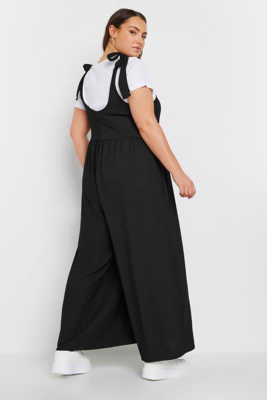 YOURS Plus Size Black Textured Wide Leg Jumpsuit | Yours Clothing  4