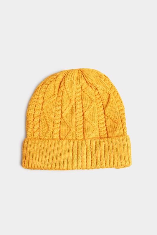 Tall  Yours Mustard Yellow Cable Knitted Beanie Hat