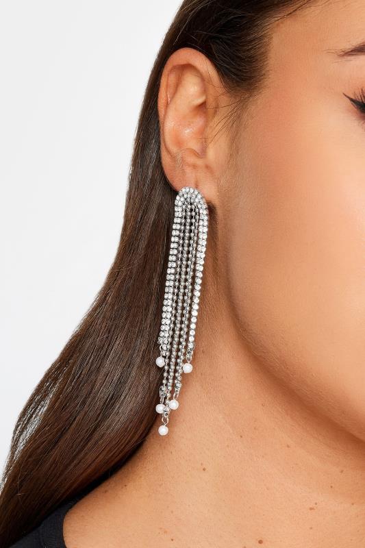 Plus Size  Silver Tone Statement Diamante Drop Earrings