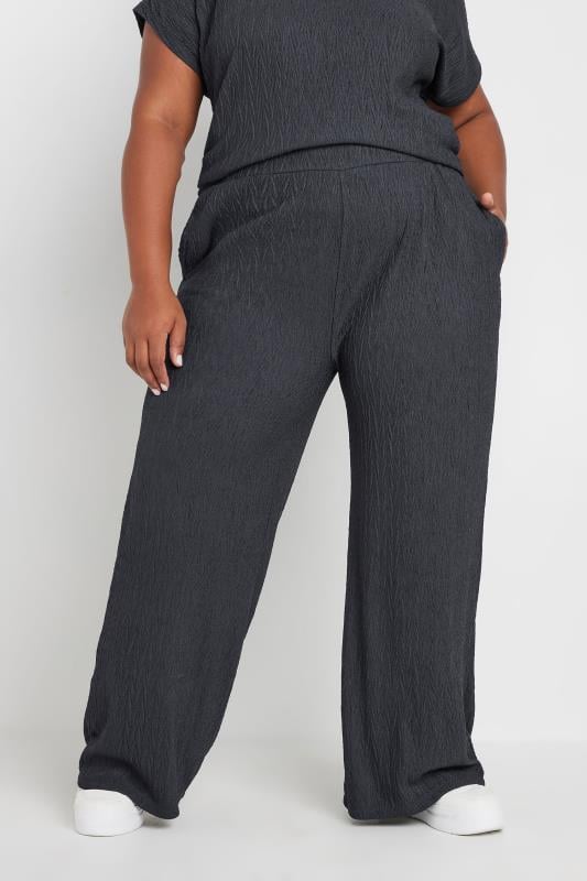 Plus Size  YOURS Curve Grey Crinkle Plisse Wide Leg Trousers