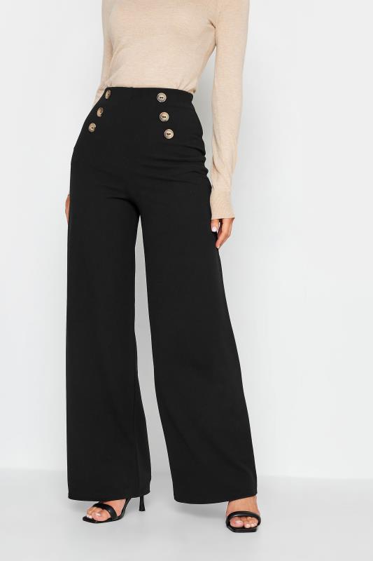  Grande Taille LTS Tall Black Button Detail Wide Leg Trousers