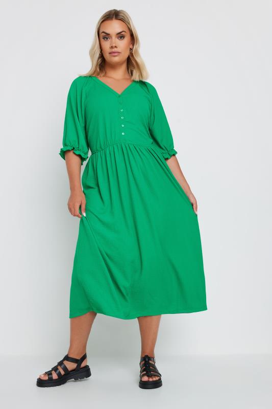 LIMITED COLLECTION Plus Size Green Textured Midaxi Dress | Yours Clothing  2