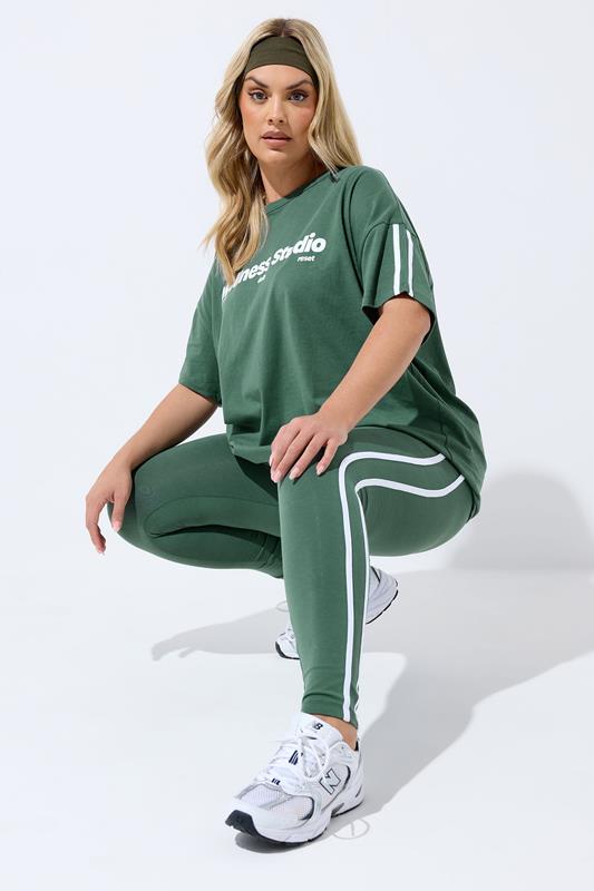  YOURS leggings verdes con rayas laterales