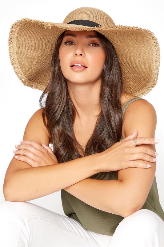 Brown Frayed Edge Straw Hat | Yours Clothing 2