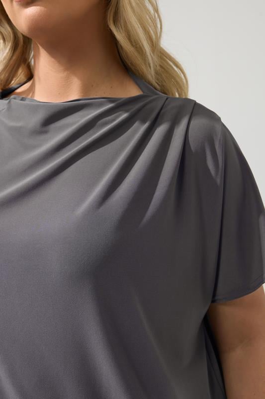 YOURS LONDON Plus Size Grey Drape Shoulder Top | Yours Clothing 4