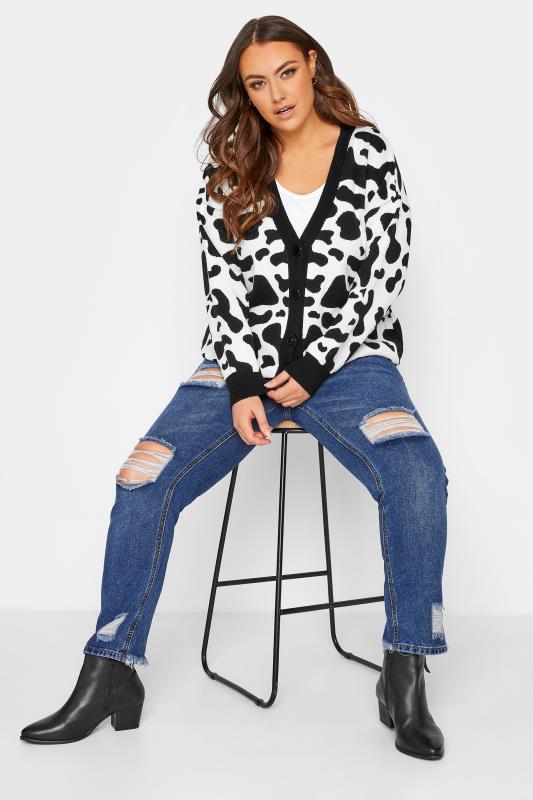 Plus Size Curve Black Cow Print Knitted Cardigan | Yours Clothing 3