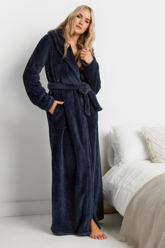 LTS Tall Navy Blue Waffle Maxi Dressing Gown | Long Tall Sally 1