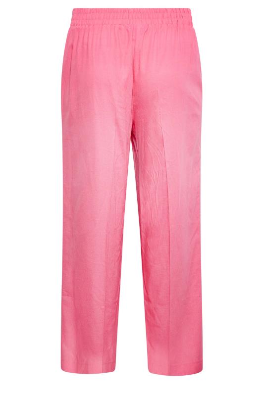 YOURS Curve Plus Size Hot Pink Wide Leg Linen Trousers | Yours Clothing  6