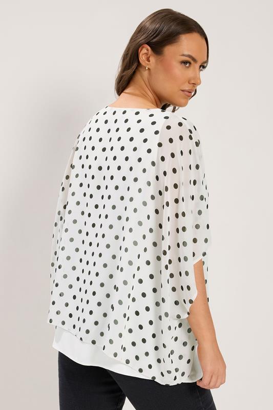 YOURS Plus Size White Polka Dot Double Layer Top | Yours Clothing 2