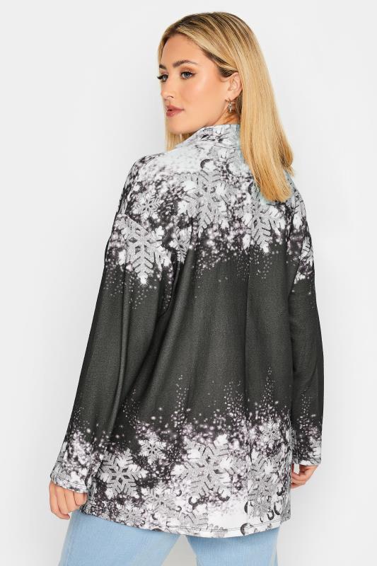 Plus Size Black Snowflake Soft Touch Zip Front Top | Yours Clothing 3