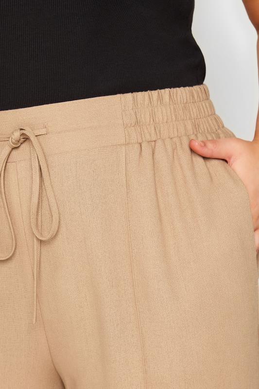 YOURS Curve Plus Size Beige Brown Wide Leg Linen Look Trousers | Yours Clothing  3