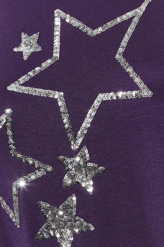 Plus-Size Purple & Silver Sequin Star T-Shirt | Yours Clothing 5