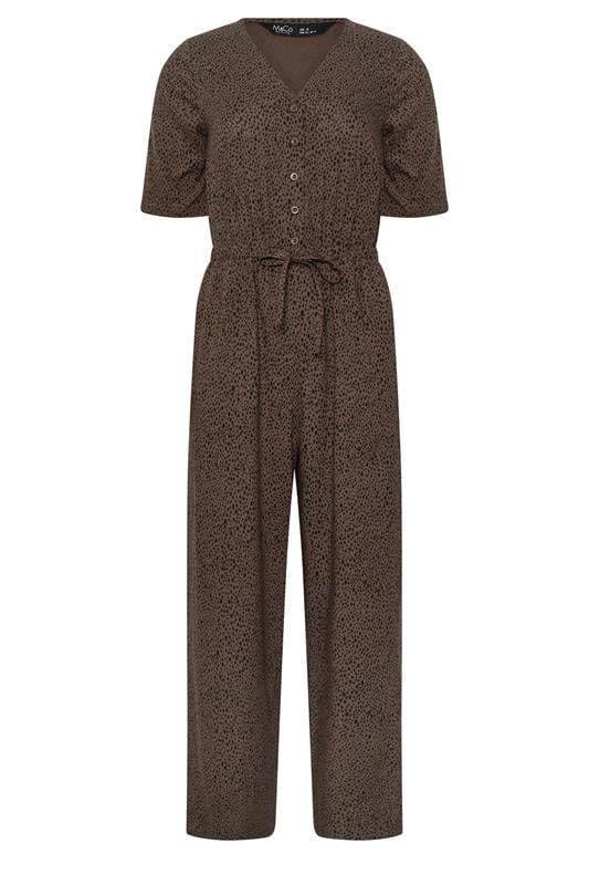  M&Co Petite Brown Spot Print Short Sleeve Jumpsuit